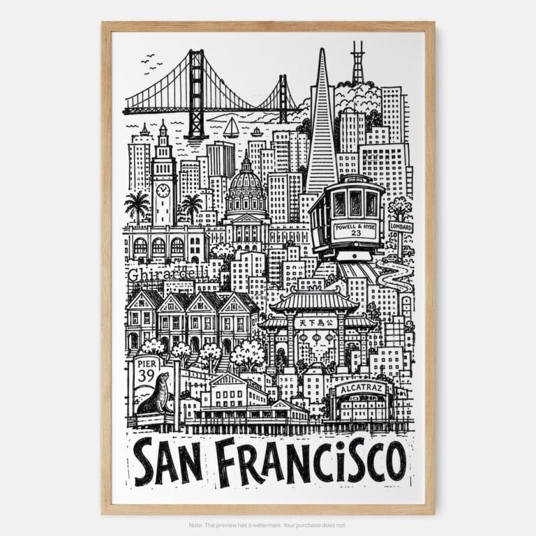 01 - San Francisco City Art - Pencil Style Art Print - Main - Vertical.jpg
