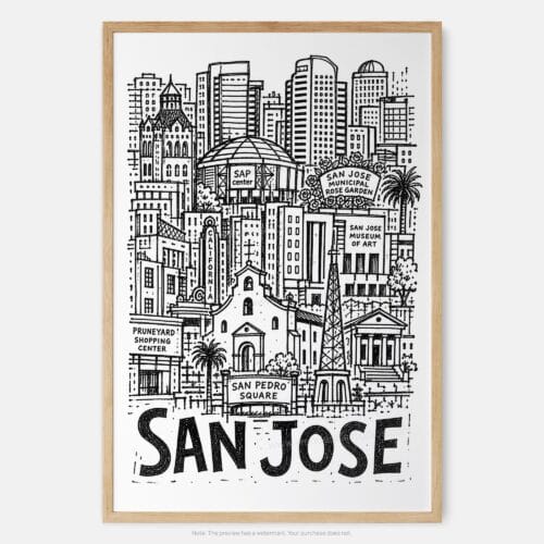 01 - San Jose City Art - Pencil Style Art Print - Main - Vertical.jpg