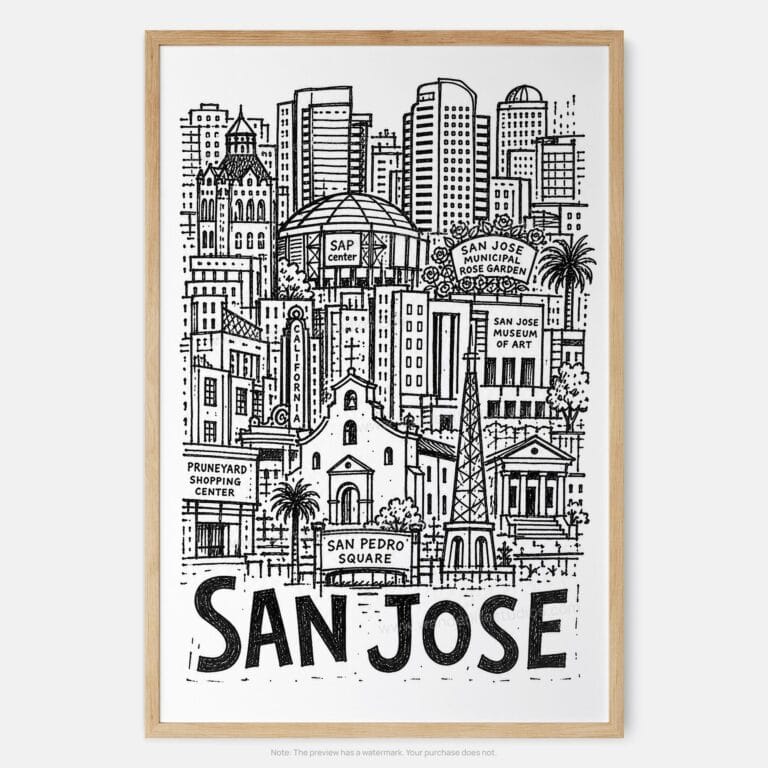 01 - San Jose City Art - Pencil Style Art Print - Main - Vertical.jpg