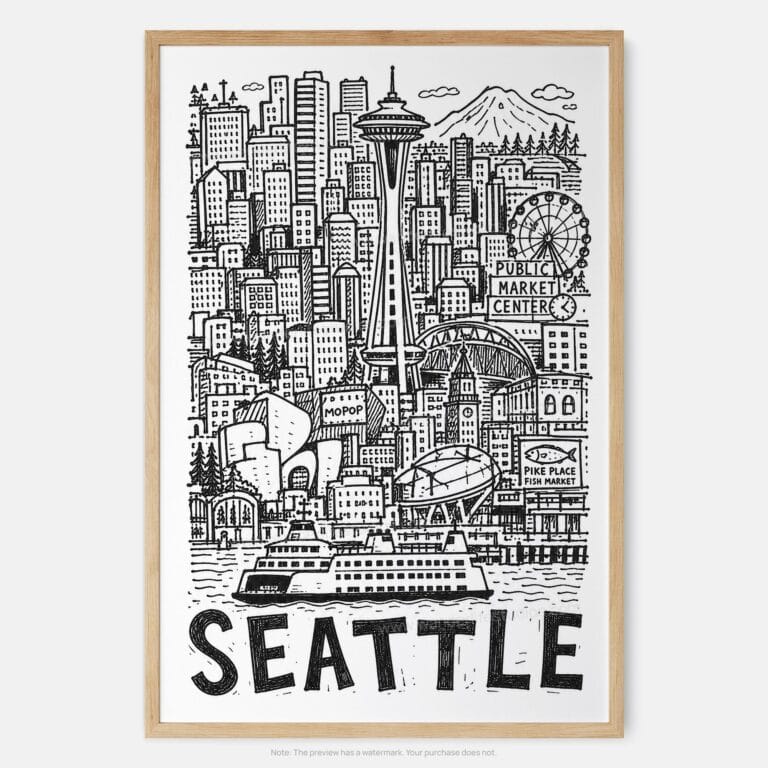 01 - Seattle City Art - Pencil Style Art Print - Main - Vertical.jpg