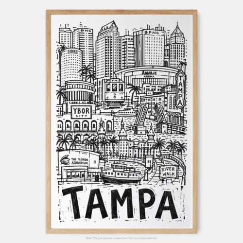 01 - Tampa City Art - Pencil Style Art Print - Main - Vertical.jpg
