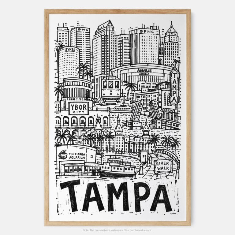 01 - Tampa City Art - Pencil Style Art Print - Main - Vertical.jpg