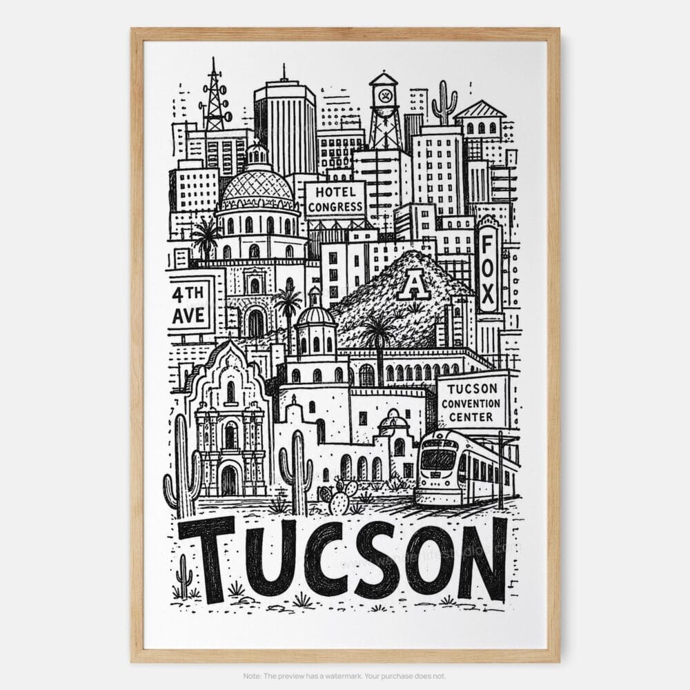 01 - Tucson City Art - Pencil Style Art Print - Main - Vertical.jpg