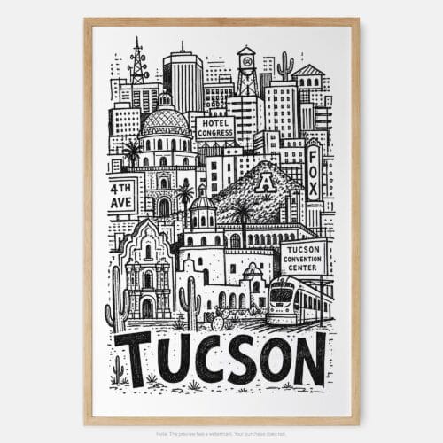 01 - Tucson City Art - Pencil Style Art Print - Main - Vertical.jpg