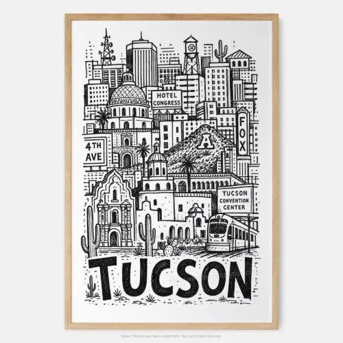 01 - Tucson City Art - Pencil Style Art Print - Main - Vertical.jpg