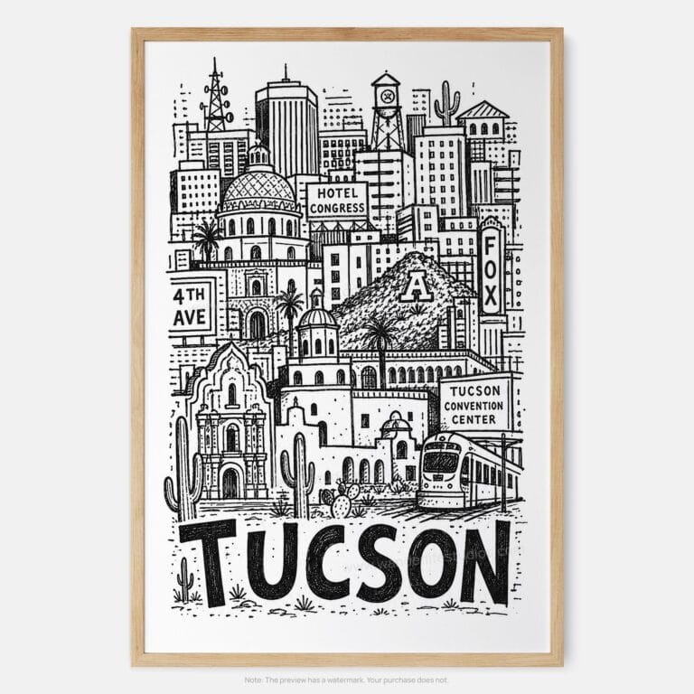 01 - Tucson City Art - Pencil Style Art Print - Main - Vertical.jpg