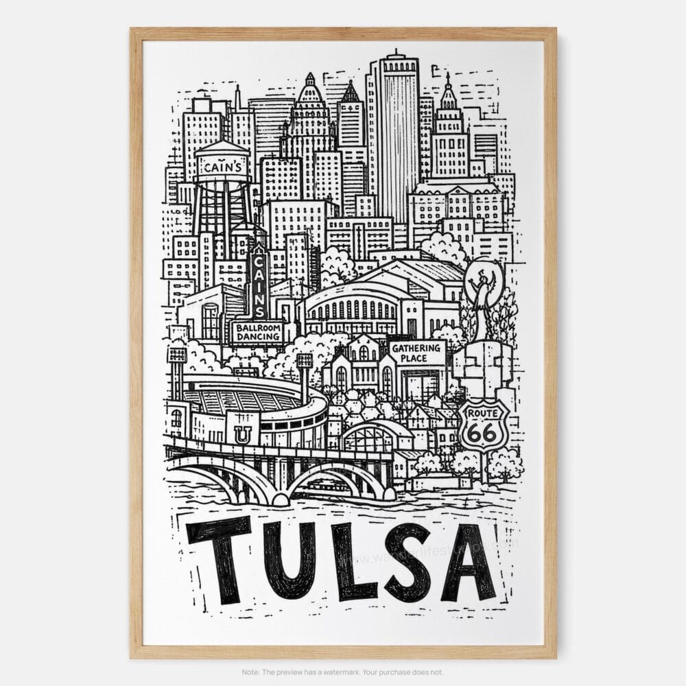 01 - Tulsa City Art - Pencil Style Art Print - Main - Vertical.jpg