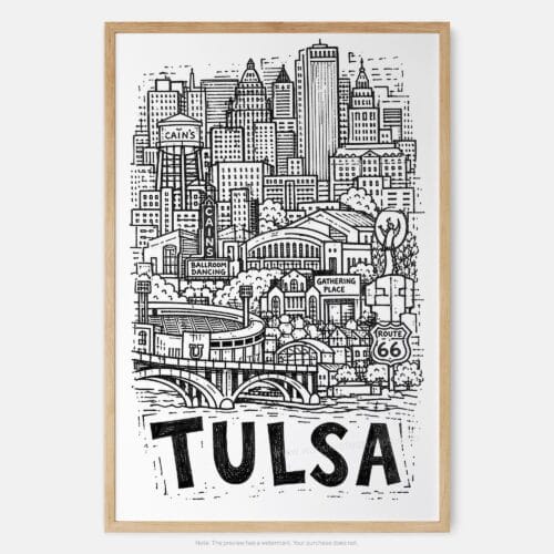 01 - Tulsa City Art - Pencil Style Art Print - Main - Vertical.jpg