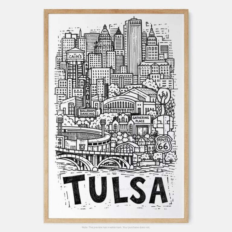 01 - Tulsa City Art - Pencil Style Art Print - Main - Vertical.jpg