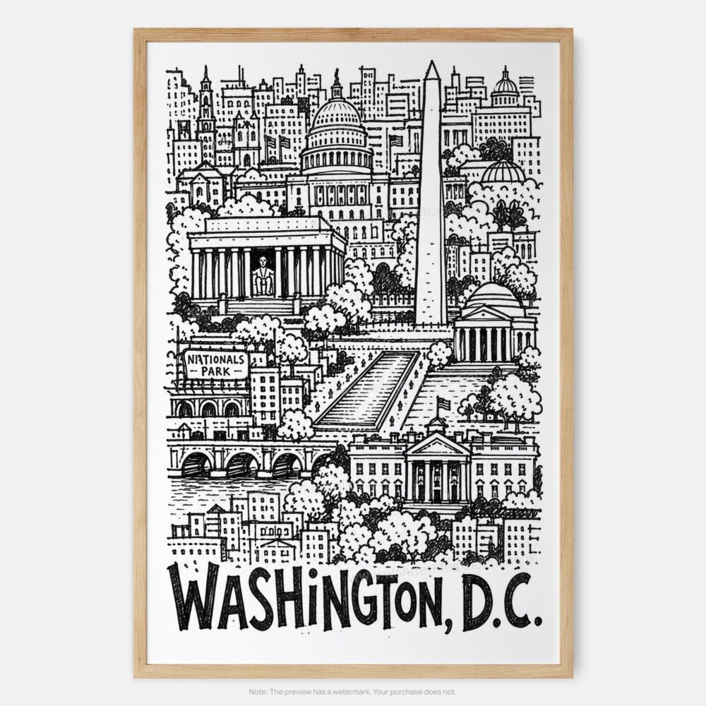 01 - Washington DC City Art - Pencil Style Art Print - Main - Vertical.jpg