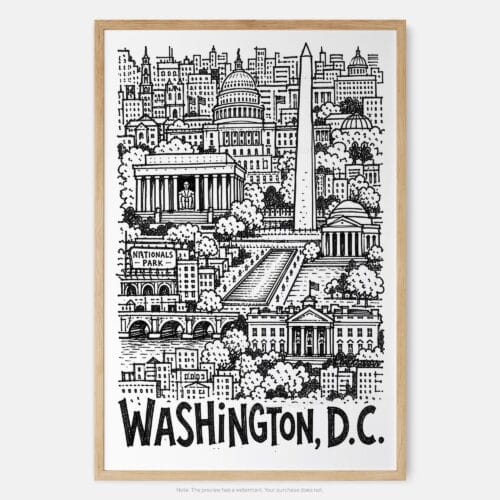 01 - Washington DC City Art - Pencil Style Art Print - Main - Vertical.jpg