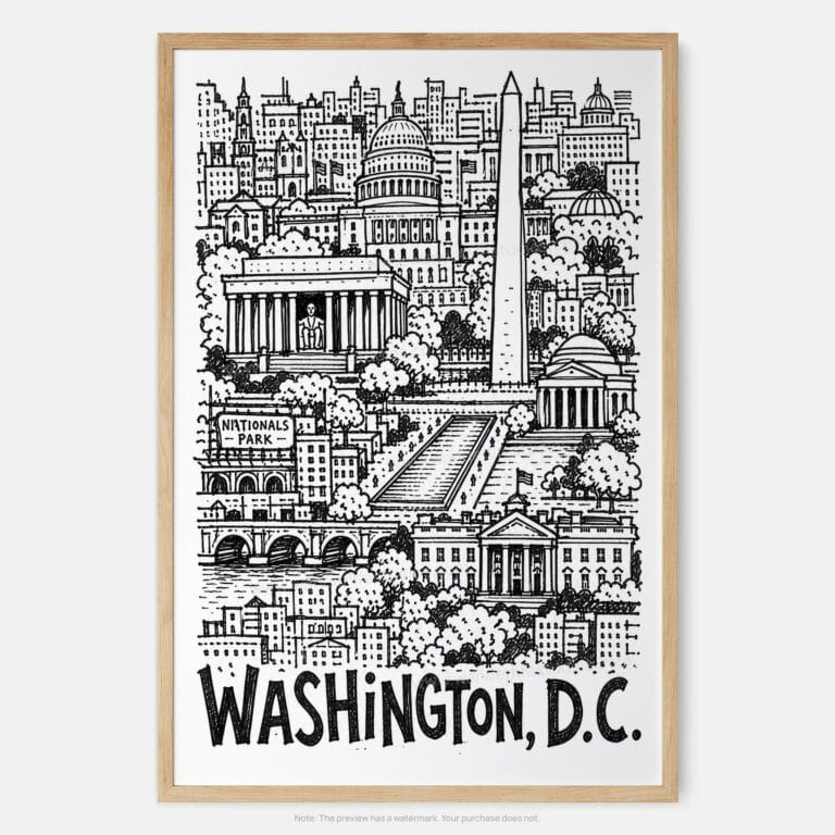 01 - Washington DC City Art - Pencil Style Art Print - Main - Vertical.jpg