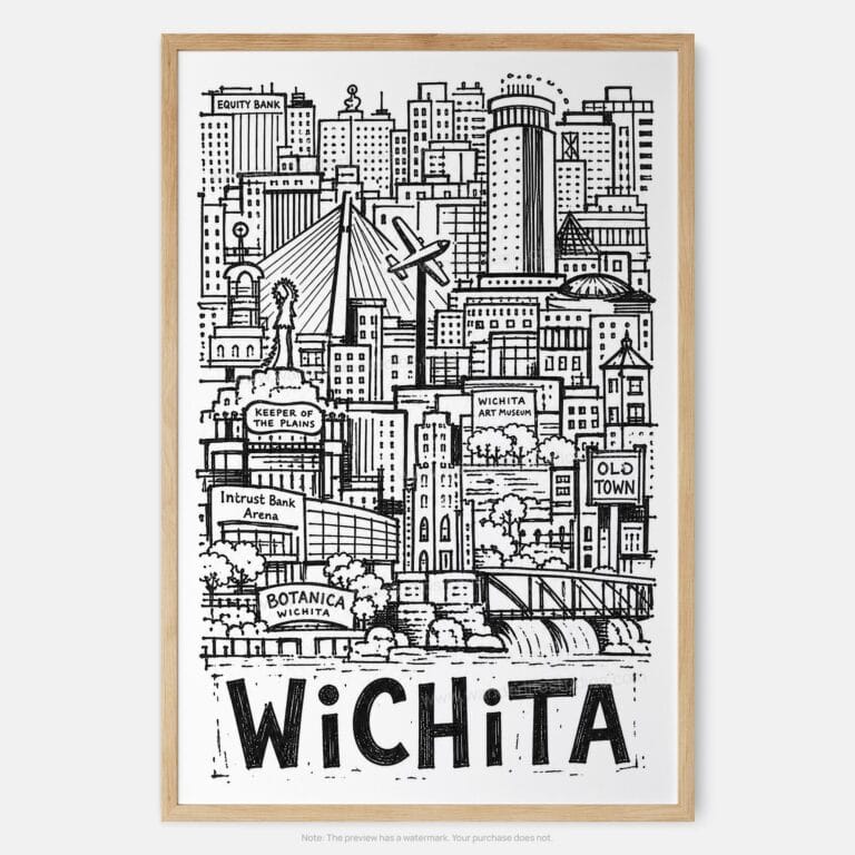 01 - Wichita City Art - Pencil Style Art Print - Main - Vertical.jpg