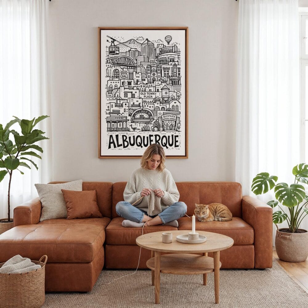 02 - Framed Albuquerque City Art - Pencil Style Canvas Print - Woman Knitting - Vertical.jpg 02 - Framed Albuquerque City Art - Pencil Style Canvas Print - Woman Knitting - Vertical.jpg