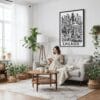 02 - Framed Chicago City Art - Pencil Style Canvas Print - Woman reading on couch - Vertical.jpg