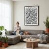 02 - Framed Colorado Springs City Art - Pencil Style Canvas Print - Woman Knitting on grey couch - Vertical.jpg
