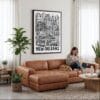 02 - Framed New Orleans City Art - Pencil Style Canvas Print - Woman Knitting on leather couch - Vertical.jpg