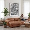 02 - Framed Phoenix City Art - Pencil Style Canvas Print - Woman Knitting on leather couch - Vertical.jpg