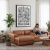 02 - Framed Raleigh City Art - Pencil Style Canvas Print - Woman Knitting on leather couch - Vertical.jpg
