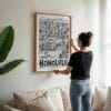02 - Woman Hanging Framed Honolulu City Art - Pencil Style Art Print - Vertical.jpg