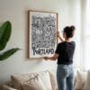 02 - Woman Hanging Framed Portland City Art - Pencil Style Art Print - Vertical.jpg