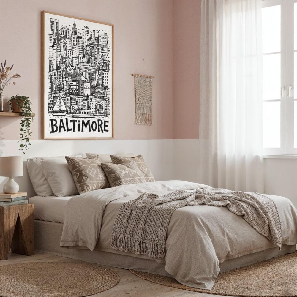 03 - Baltimore City Art - Pencil Style Art Print in Boho Living Room - Vertical.jpg 03 - Baltimore City Art - Pencil Style Art Print in Boho Living Room - Vertical.jpg