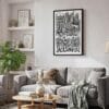 03 - Black Framed Jacksonville City Art - Pencil Style Canvas Print - Skandinavian Living Room - Vertical.jpg