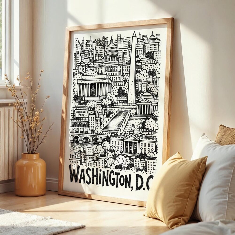03 - Frame Washington DC City Art - Pencil Style art print leaning against wall on floor - Vertical.jpg 03 - Frame Washington DC City Art - Pencil Style art print leaning against wall on floor - Vertical.jpg