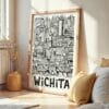 03 - Frame Wichita City Art - Pencil Style art print leaning against wall on floor - Vertical.jpg