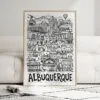 03 - Framed Albuquerque City Art - Pencil Style Art Print leaning against couch - Vertical.jpg