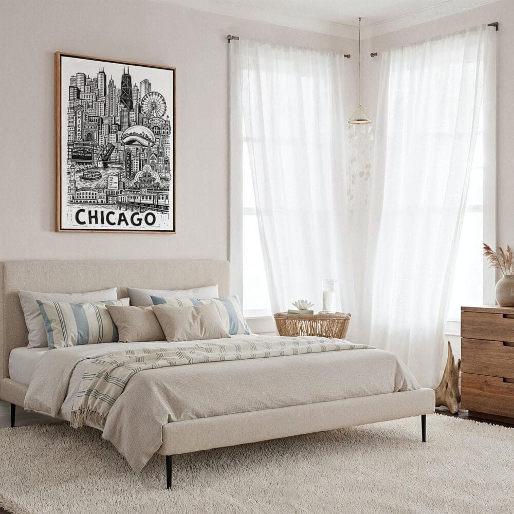 03 - Framed Chicago City Art - Pencil Style Canvas Print - Coastal Bedroom - Vertical.jpg 03 - Framed Chicago City Art - Pencil Style Canvas Print - Coastal Bedroom - Vertical.jpg