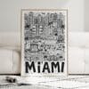 03 - Framed Miami City Art - Pencil Style Art Print leaning against couch - Vertical.jpg