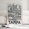03 - Framed Tampa City Art - Pencil Style Art Print leaning against couch - Vertical.jpg