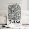 03 - Framed Tulsa City Art - Pencil Style Art Print leaning against couch - Vertical.jpg