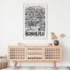 03 - Honolulu City Art - Pencil Style Art Print Hanging above Shelf - Vertical.jpg