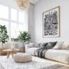 03 - Large New York City Art - Pencil Style Art Print with Wood Frame in Boho Living Room - Vertical.jpg