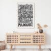 03 - Milwaukee City Art - Pencil Style Art Print Hanging above Shelf - Vertical.jpg