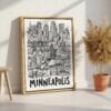 03 - Minneapolis City Art - Pencil Style Canvas Print with Natural Floater Frame - Standing on Floor - Vertical.jpg