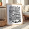 03 - Oakland City Art - Pencil Style Art Print with Natural Wood Frame on floor - Vertical.jpg