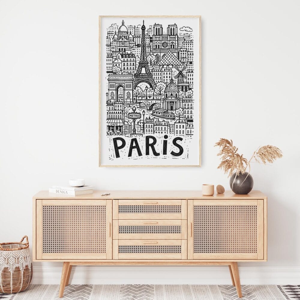 03 - Paris City Art - Pencil Style Art Print Hanging above Shelf - Vertical.jpg 03 - Paris City Art - Pencil Style Art Print Hanging above Shelf - Vertical.jpg