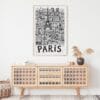 03 - Paris City Art - Pencil Style Art Print Hanging above Shelf - Vertical.jpg