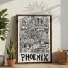 03 - Phoenix City Art - Pencil Style Canvas Print with Brown Floater Frame - Standing on Floor - Vertical.jpg