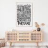03 - Portland City Art - Pencil Style Art Print Hanging above Shelf - Vertical.jpg