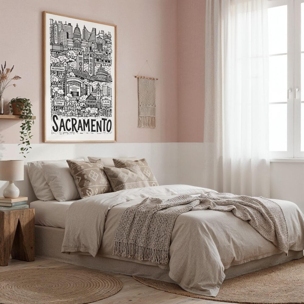 03 - Sacramento City Art - Pencil Style Art Print in Boho Living Room - Vertical.jpg 03 - Sacramento City Art - Pencil Style Art Print in Boho Living Room - Vertical.jpg
