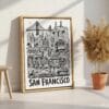 03 - San Francisco City Art - Pencil Style Canvas Print with Natural Floater Frame - Standing on Floor - Vertical.jpg