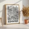 04 - Albuquerque City Art - Pencil Style Canvas Print with Natural Floater Frame - Standing on Floor - Vertical.jpg