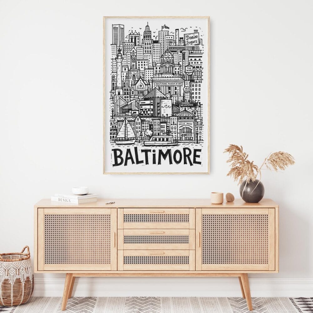04 - Baltimore City Art - Pencil Style Art Print Hanging above Shelf - Vertical.jpg 04 - Baltimore City Art - Pencil Style Art Print Hanging above Shelf - Vertical.jpg