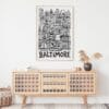 04 - Baltimore City Art - Pencil Style Art Print Hanging above Shelf - Vertical.jpg