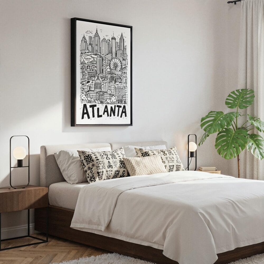 04 - Black Framed Atlanta City Art - Pencil Style Canvas Print - Bedroom - Vertical.jpg 04 - Black Framed Atlanta City Art - Pencil Style Canvas Print - Bedroom - Vertical.jpg