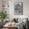 04 - Black Framed Chicago City Art - Pencil Style Canvas Print - Skandinavian Living Room - Vertical.jpg